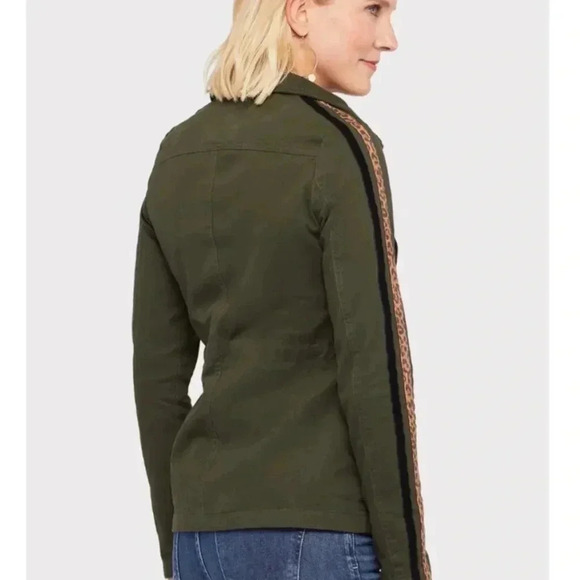 Peyton Jensen XS military olive green jacket with animal print detail on sleeve - Picture 2 of 9